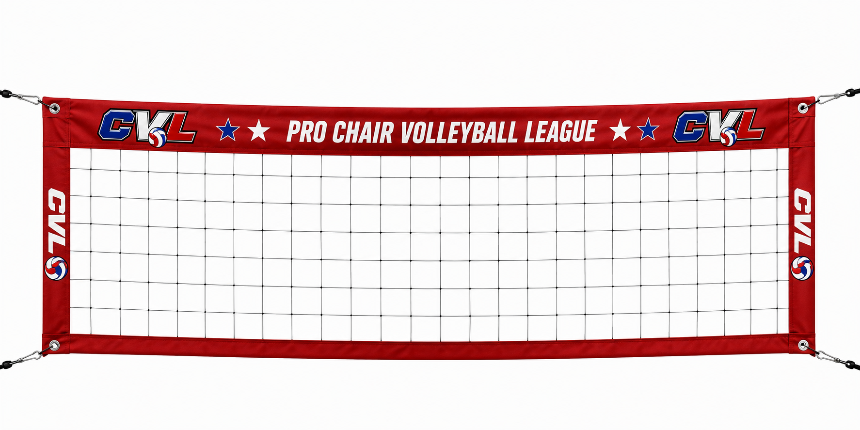 CVL™ Official Pro Net — red branded tournament net with CVL™ logo header tape