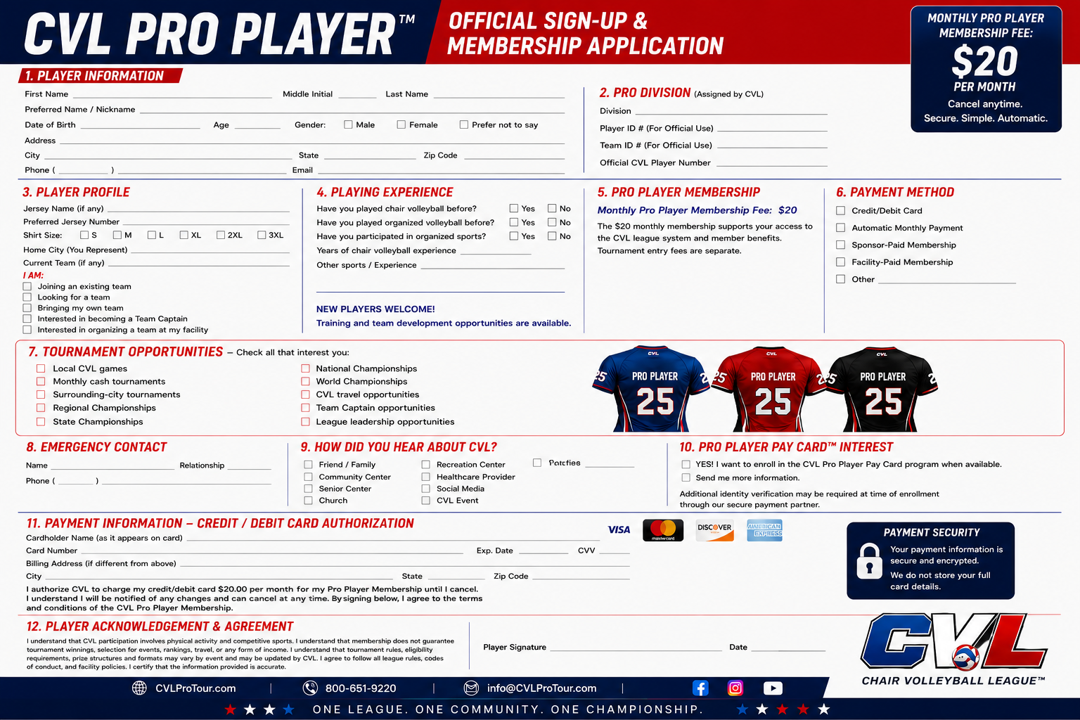 Pro Player Signup Form – Back