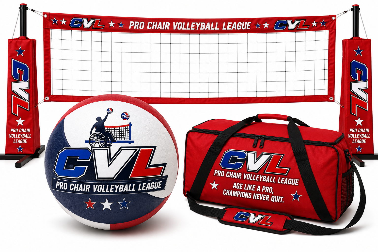 CVL Official Starter Kit — volleyball, net, and team bag