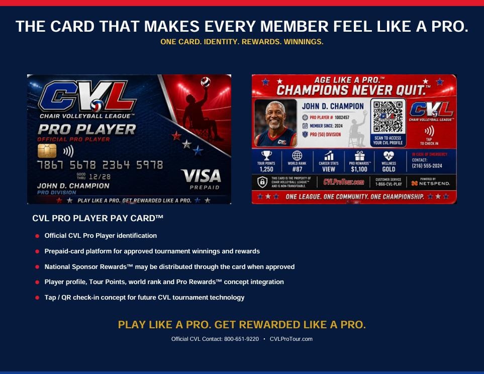 CVL Pro Player Pay Card front and back — Official Player ID, Tour Points, Pro Rewards